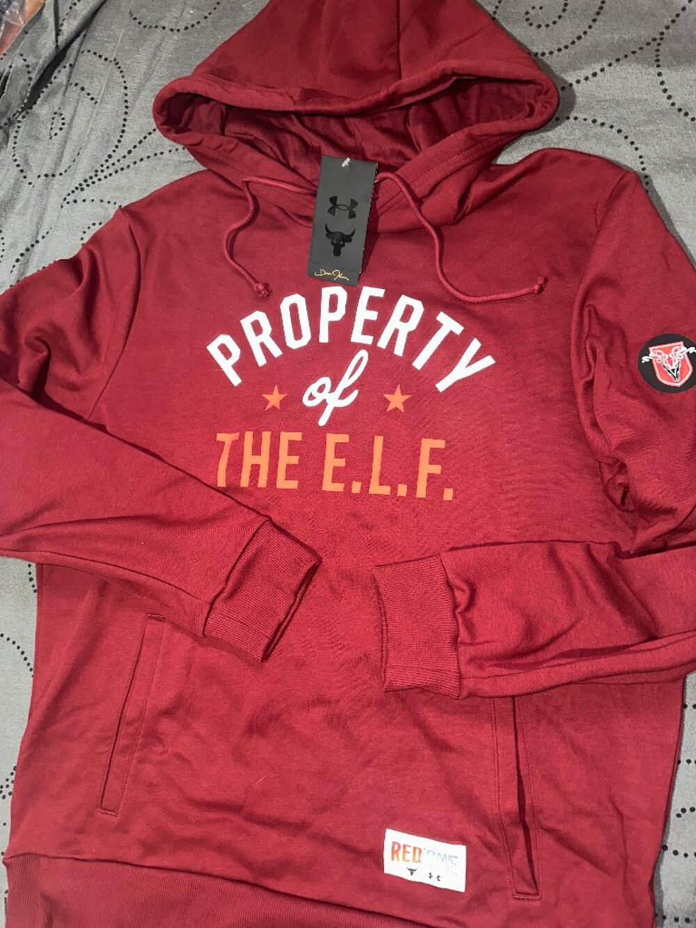 UNDER ARMOUR THE ROCK PROPERTY OF THE E.L.F. RED ONE HOODIE SIZE XL L M MEN $65
